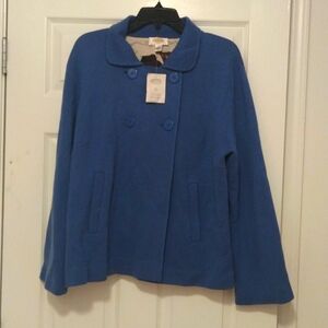 -Talbots Women blue double button flare bottom 100% merino wool jacket/blazer